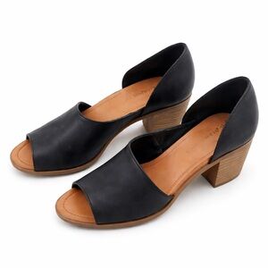 Sole Society Black Leather Peep Toe D’Orsay Block Heel Pumps 6.5